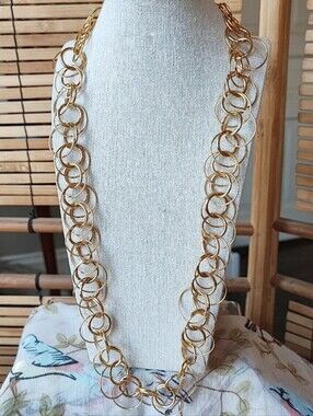 Joan Rivers Gold Tone Double Circles LINK Chain Necklace NWOT Layering Signed